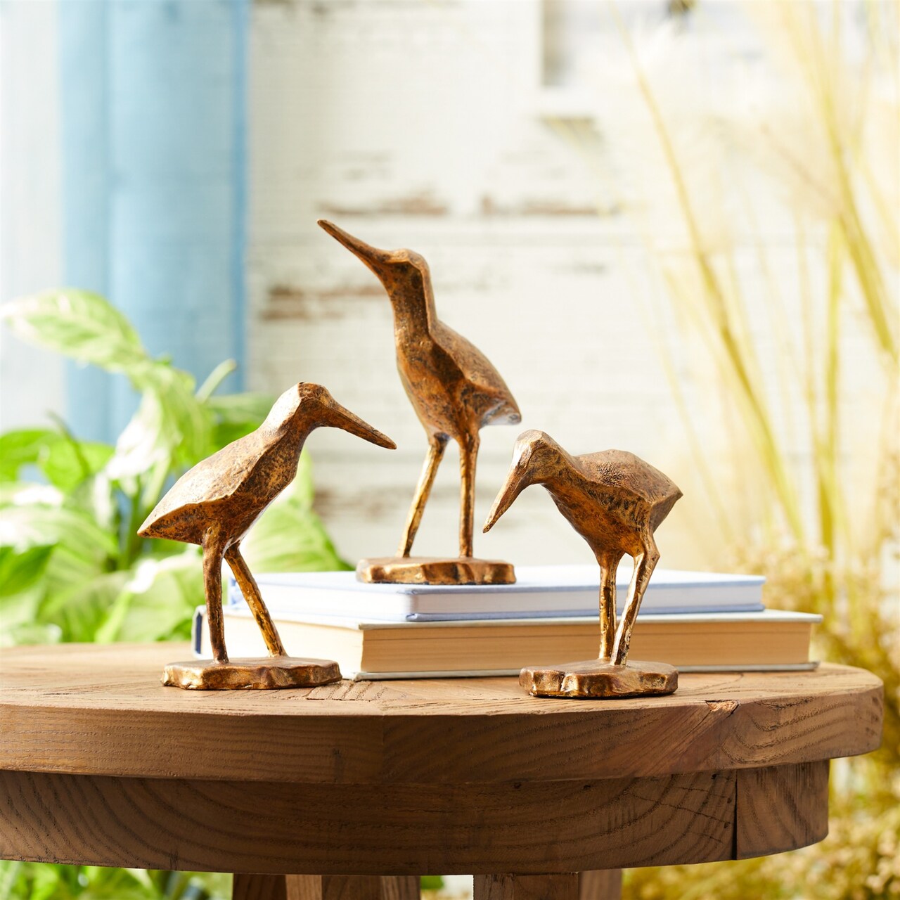 Melrose Coastal Style Sea Bird Figurines - 6" - Brown and Gold - Set of 3